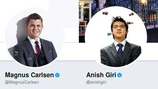 Magnus Carlsen y Anish Giri en Twitter